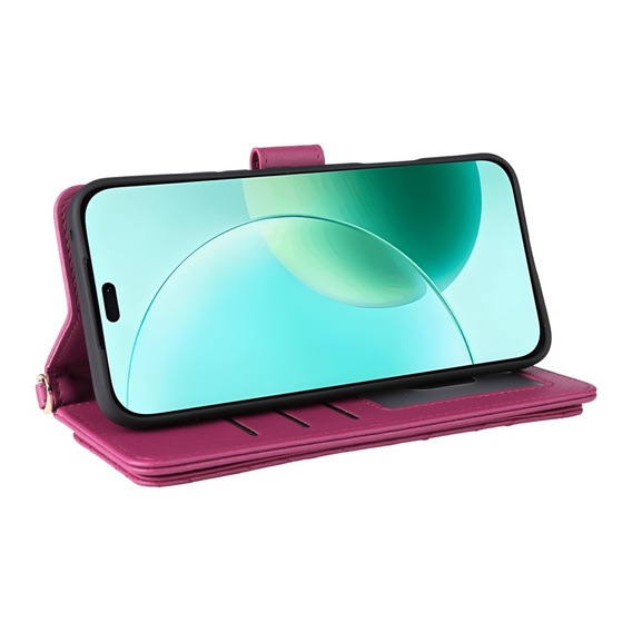 Etui portfelowe do Honor 400 Lite – różowe, z paskiem na ramię i nadgarstek, funkcją podstawki