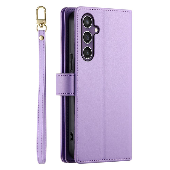 Etui z klapką do Samsung Galaxy S25+ Plus, Wallet Zipper Pocket, fioletowe