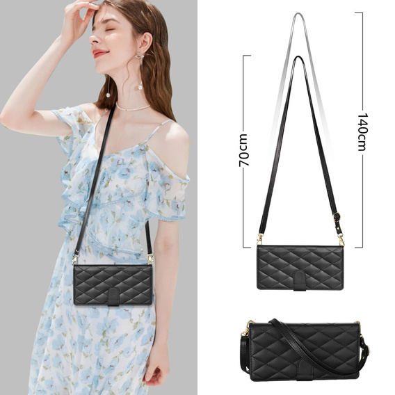 Etui z klapką do Samsung Galaxy A56 5G, Rhombus Crossbody Leather, czarne