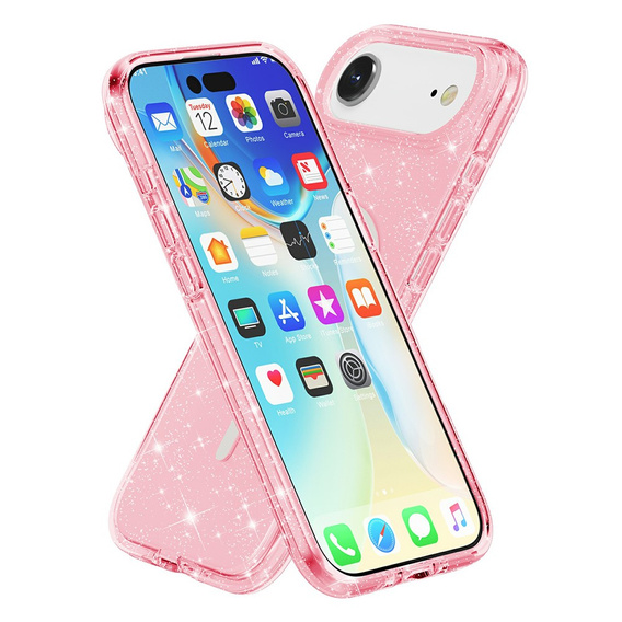 Etui do iPhone Air, do MagSafe, brokatowe, półprzezroczyste różowe
