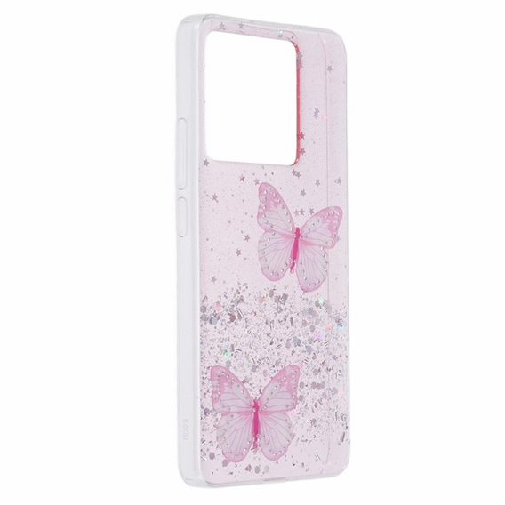 Etui do Xiaomi 13T / 13T Pro, Glitter Butterfly, różowe