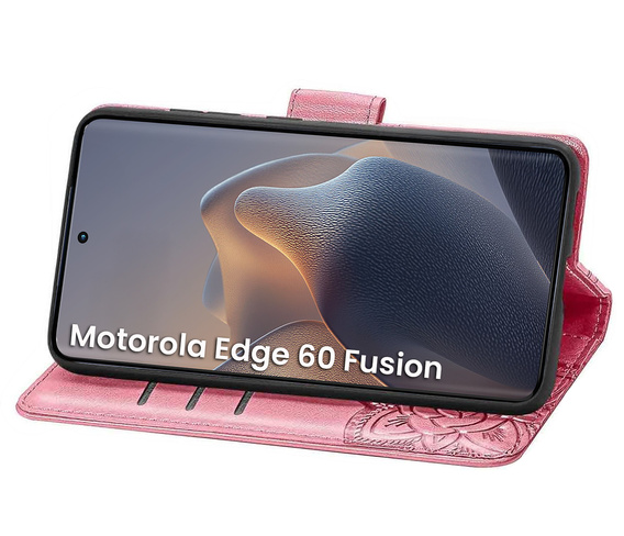 Etui z klapką do Motorola Edge 60 Fusion, Butterfly, różowe rose gold