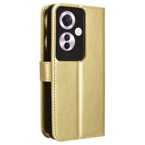 Etui z klapką do Oppo Reno 11F 5G, Crazy Horse Wallet, złote