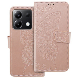 Etui z klapką do Xiaomi Poco X6 5G, Butterfly, różowe rose gold