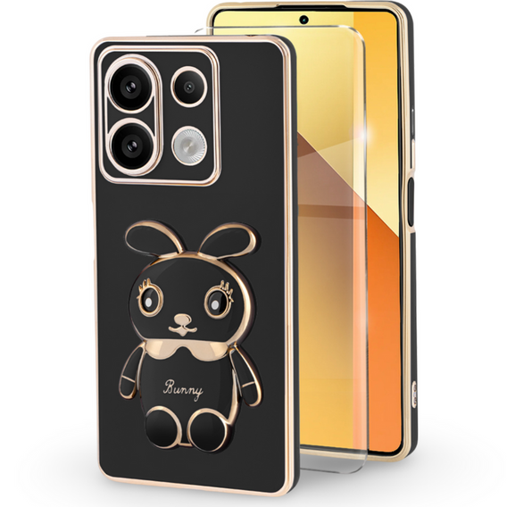 Etui do Xiaomi Redmi Note 13 5G, Rabbit, czarne + Szkło Hartowane 9H