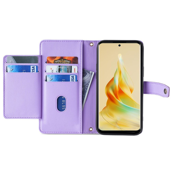 Etui z klapką do Oppo A78 4G, Wallet Zipper Pocket, fioletowe