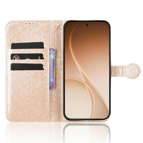 Etui z klapką do Oppo Reno 15 F / 15 FS, Wallet Rhombus, złote