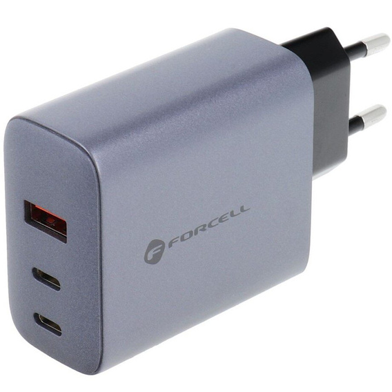 Forcell Ładowarka Sieciowa USB-A / 2x USB-C 3A GaN 65W PD QC 4.0, szara