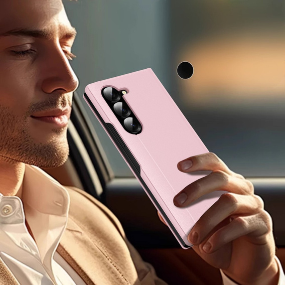 Etui z klapką do Samsung Z Fold6 5G, Smart View Wallet, różowe
