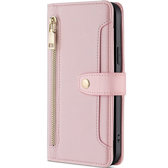 Etui z klapką do Samsung Galaxy S23, Wallet Zipper Pocket, różowe