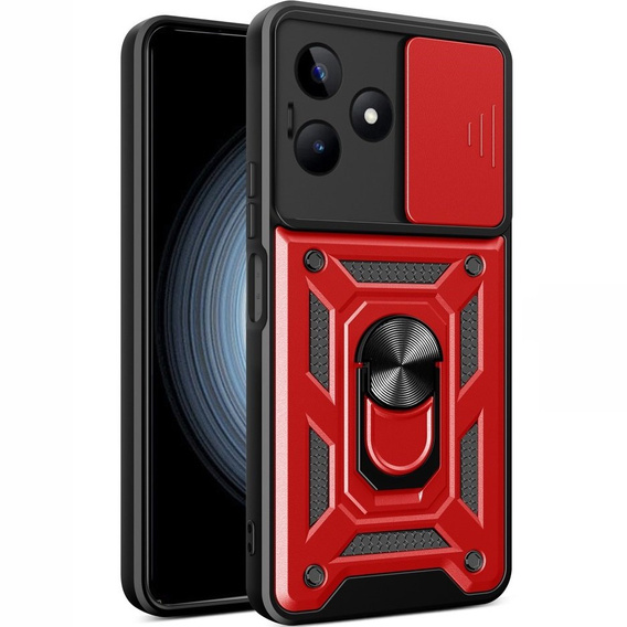 Zestaw Etui pancerne do Realme C53 4G, CamShield Slide, czerwone + Szkło