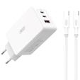 XO CE13 Ładowarka sieciowa, 2x USB-C 1x USB-A, 65W + kabel USB-C - USB-C, biała