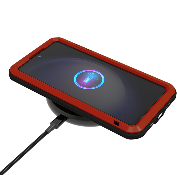 Etui Love Mei do Samsung Galaxy S25 FE, pancerne ze szkłem, czerwone