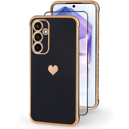 Etui do Samsung Galaxy A55 5G, Electro heart, czarne + Szkło Full Glue Ceramic