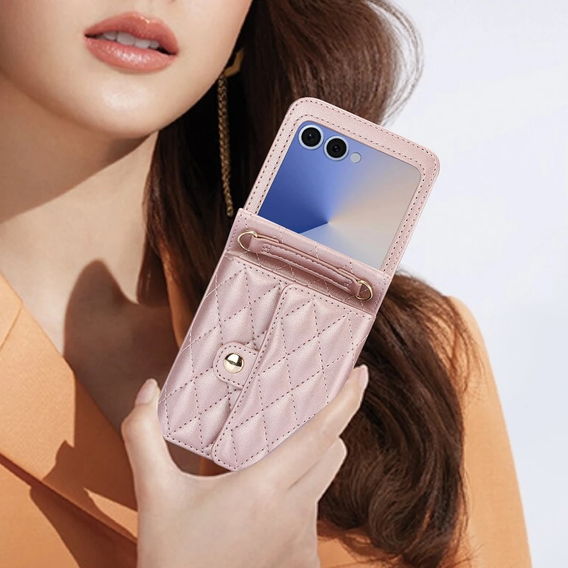 Etui skórzane Card Slots do Samsung Galaxy Z Flip7, różowe złoto