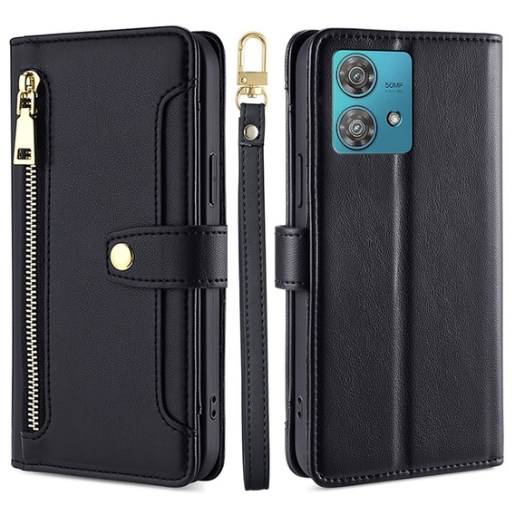 Etui z klapką do Motorola Edge 40 Neo, Wallet Zipper Pocket, czarne