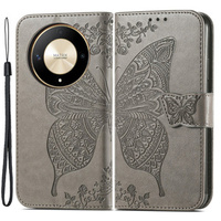 Etui z klapką do Honor Magic 6 Lite 5G, Butterfly, szare