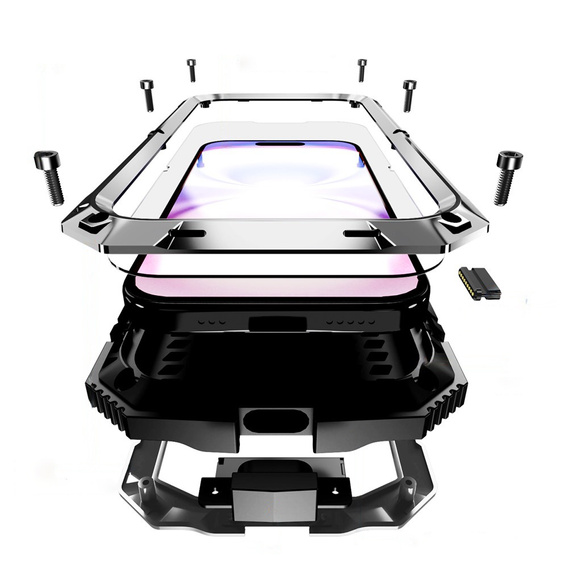 Etui R-JUST do iPhone 17 z wbudowaną ochroną ekranu - srebrne