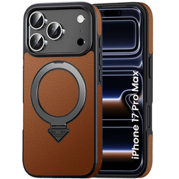 Etui Skórzane do iPhone 17 Pro Max, MagSafe, z podstawką - brązowe