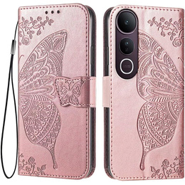 Etui z klapką do Vivo V50 Lite 4G / 5G, Butterfly, różowe rose gold