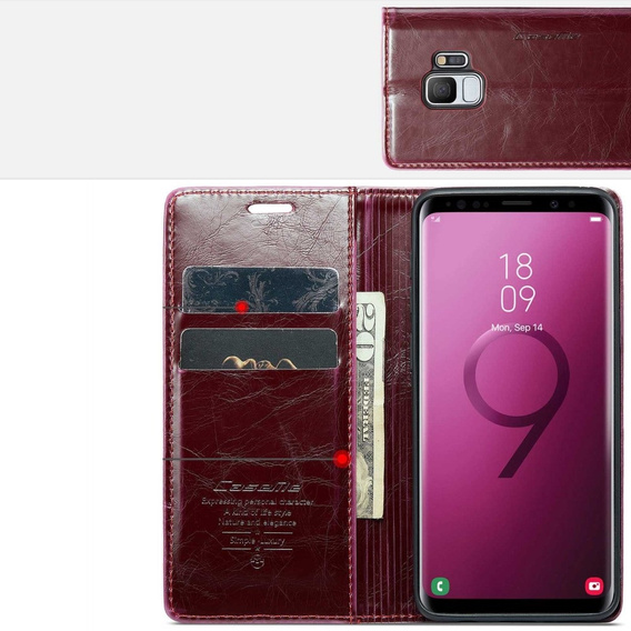 Etui z klapką CASEME do Samsung Galaxy S9, Waxy Textured, czerwone