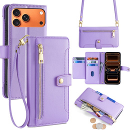 Etui z klapką do iPhone 17 Pro Max, Wallet Zipper Pocket, fioletowe