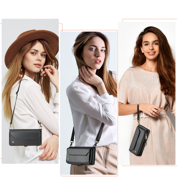 Etui portfelowe z zamkiem i paskami do Samsung Galaxy A17 5G - czarne
