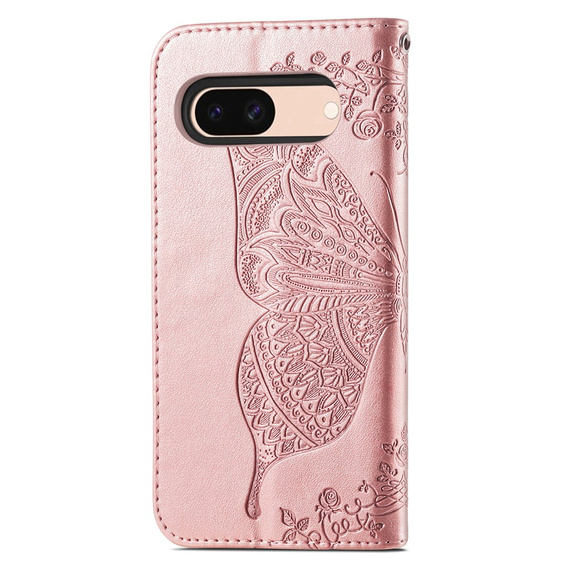 Etui z klapką do Google Pixel 8A, Butterfly, różowe rose gold