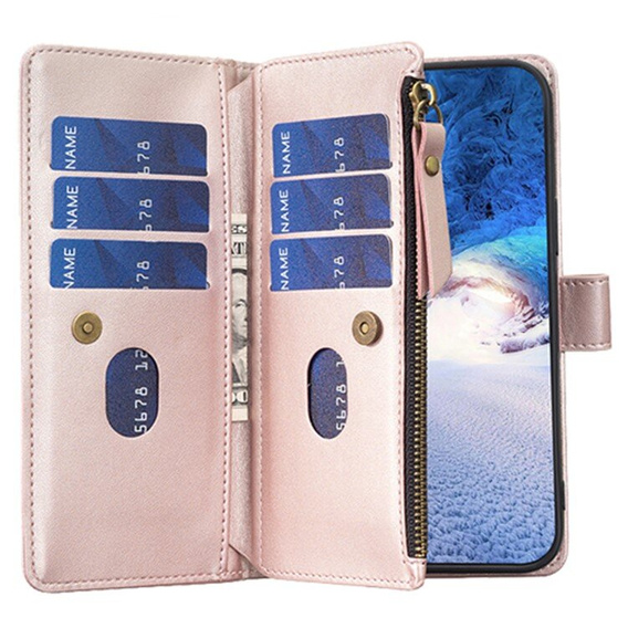 Etui z klapką do Xiaomi Redmi 13C / Poco C65, Wallet Zipper Pocket, rose gold