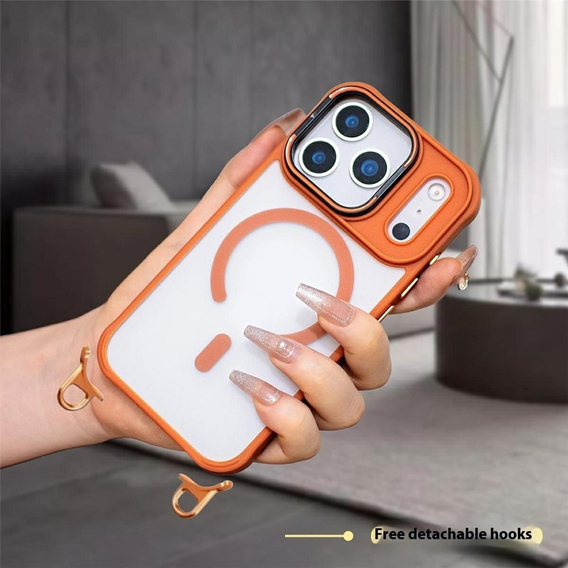 Etui do iPhone 17 Pro Max, do MagSafe, z odpinaną smyczą, pomarańczowe