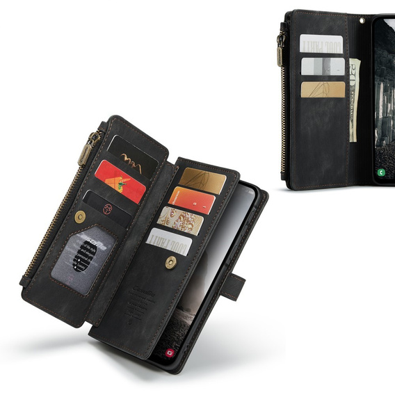 Etui CASEME do Samsung Galaxy A56 5G, Leather Wallet Cash and Card Slots, z paskiem, czarne