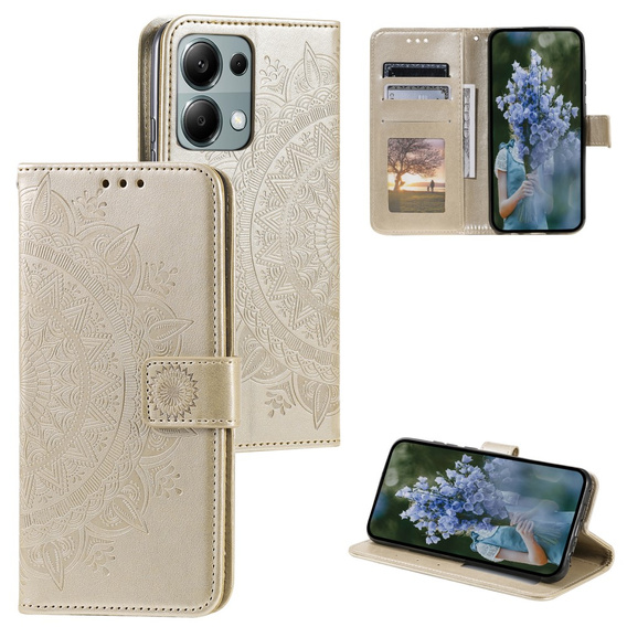 Etui z klapką do Xiaomi Redmi Note 13 Pro 4G / Xiaomi Redmi Note 14S / Xiaomi Poco M6 Pro 4G, Mandala, złote