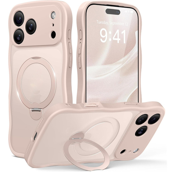 Etui do iPhone 17 Pro, Spin MagSafe Stand Wave Edge, Rose Gold
