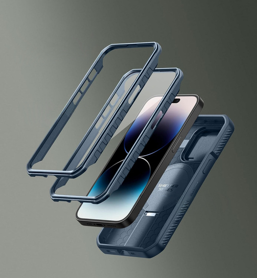 Etui Dexnor do iPhone 14 Pro – magnetyczne, z przesuwaną osłoną aparatu - niebieskie
