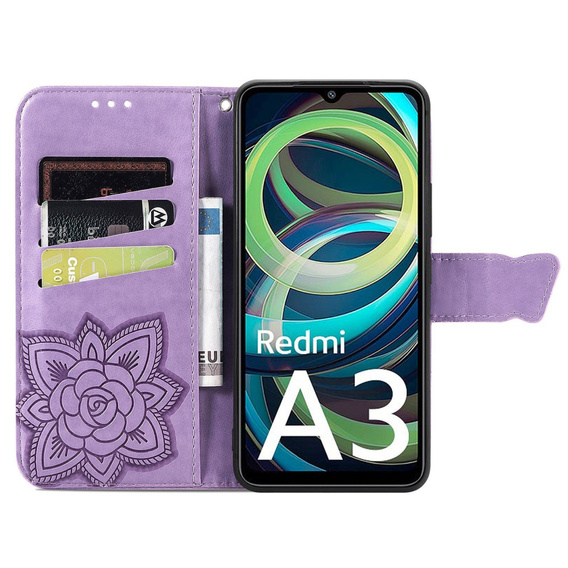 Etui z klapką do Xiaomi Redmi A3, Butterfly, fioletowe