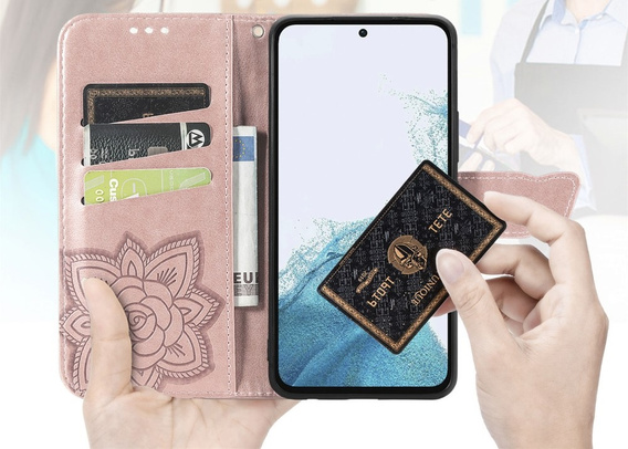 Etui z klapką do Samsung Galaxy A56 5G, Butterfly, różowe rose gold