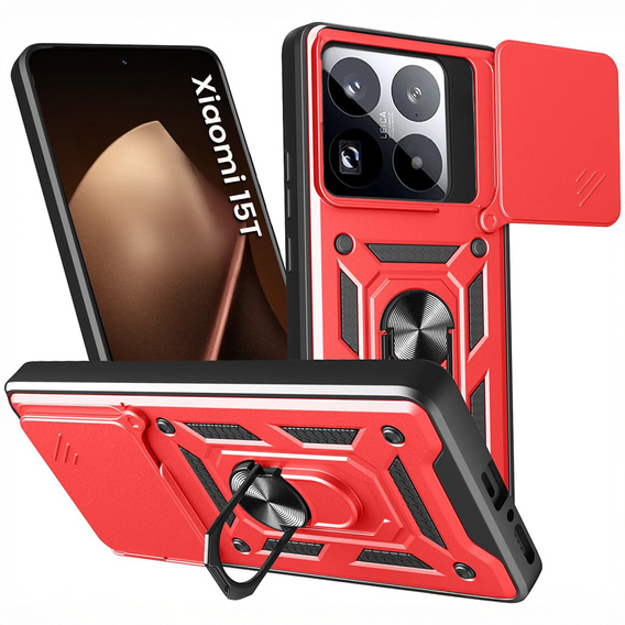 Etui pancerne do Xiaomi 15T, CamShield Slide, czerwone