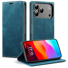 Etui do iPhone 17 Pro Max, ERBORD Vintage portfel z klapką, niebieskie