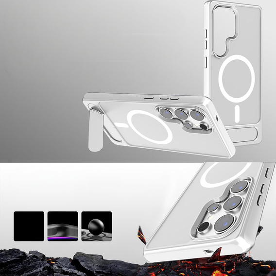 Etui do Samsung Galaxy S25 Ultra, Kickstand Matt Case, do MagSafe, srebrne