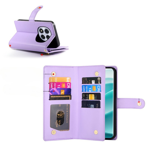 Etui z klapką do Xiaomi Redmi Note 14 Pro 5G / Poco X7 5G, Wallet Zipper Pocket, fioletowe