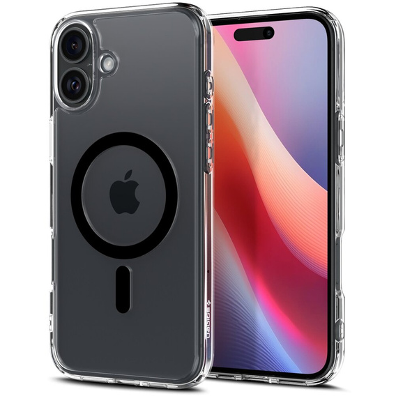Etui z MagSafe Spigen do iPhone 16, Ultra Hybrid, przezroczyste / czarne + Szkło Hartowane 9H