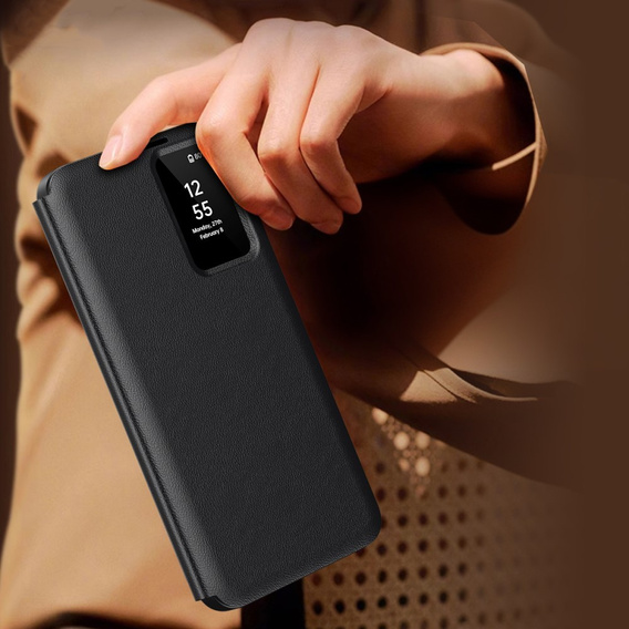 Etui z klapką do Samsung Galaxy A55 5G – czarne, Smart View Wallet z kieszenią na kartę