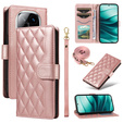 Etui z klapką do Xiaomi Redmi Note 14 Pro 5G / Xiaomi Redmi Note 14 Pro+ 5G / Xiaomi Poco X7 5G, Rhombus Crossbody Leather, różowe rose gold