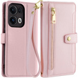 Etui z klapką do Oppo Reno 13 Pro, Wallet Zipper Pocket, różowe