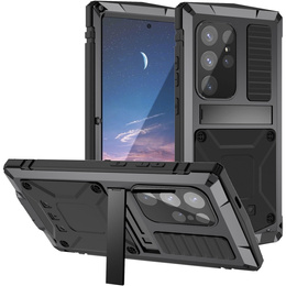 Etui pancerne do Samsung Galaxy S25 Ultra, R-JUST, ze szkłem i podstawką, czarne
