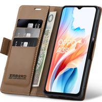 Etui do Oppo A18 4G / A38 4G, ERBORD Glossy Litchi, portfel z klapką, brązowe