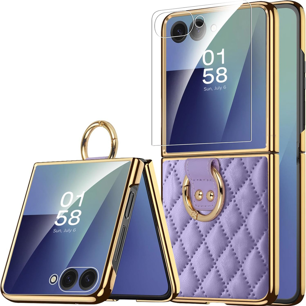 Etui skórzane z ringiem do Samsung Galaxy Z Flip 7 - fioletowe