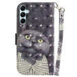 Etui z klapką do Samsung Galaxy A15, Wallet, Kot, szare + szkło 9H