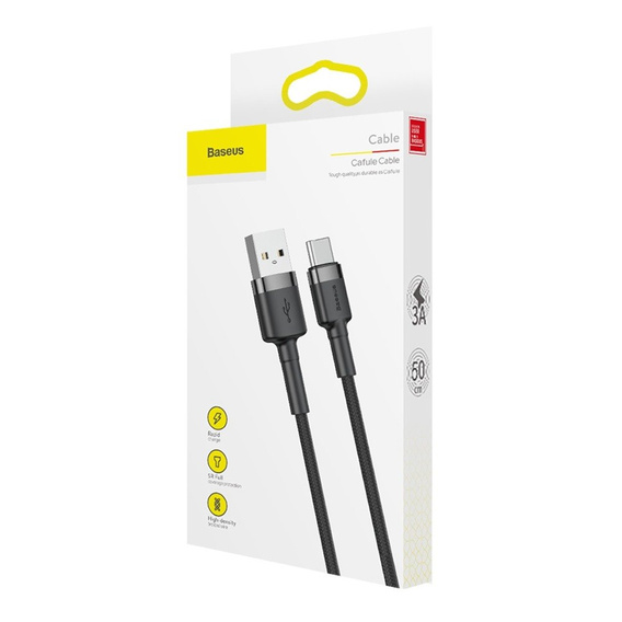 BASEUS Cafule Kabel Type-C 3A 0.5M - Black/Grey