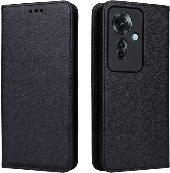 Etui z klapką do Oppo Reno 11F 5G, Smart Magnetic, czarne + szkło 9H